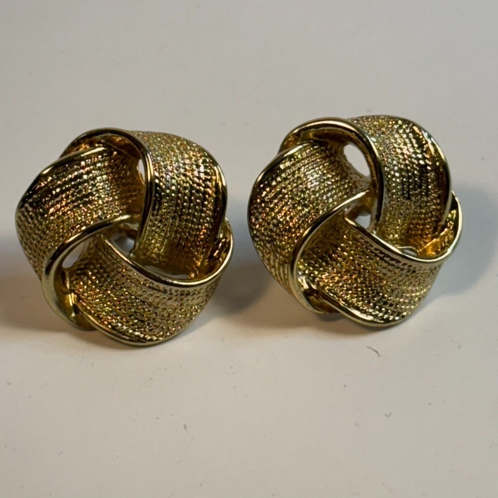 Earrings Gold Tone Chunky Knot Vintage Maximalist Retro Fashion 1980s‎ Statement
